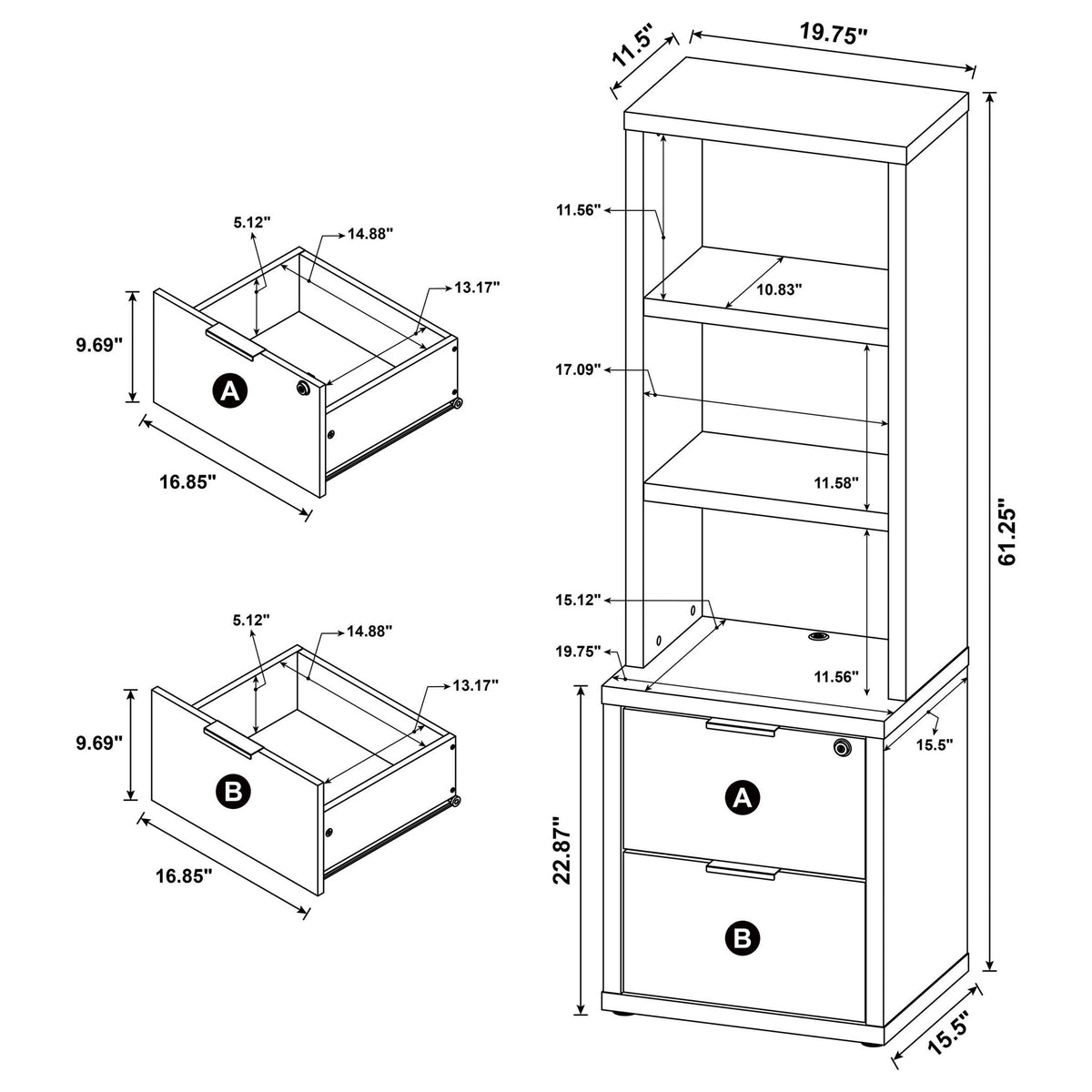 Geary - 3 Shelf Bookcase With USB Charging And Lockable Top Drawer