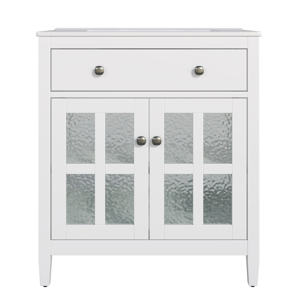 Bathroom Vanity With Ceramic Sink, Adjustable Shelf & Tip Out Tray