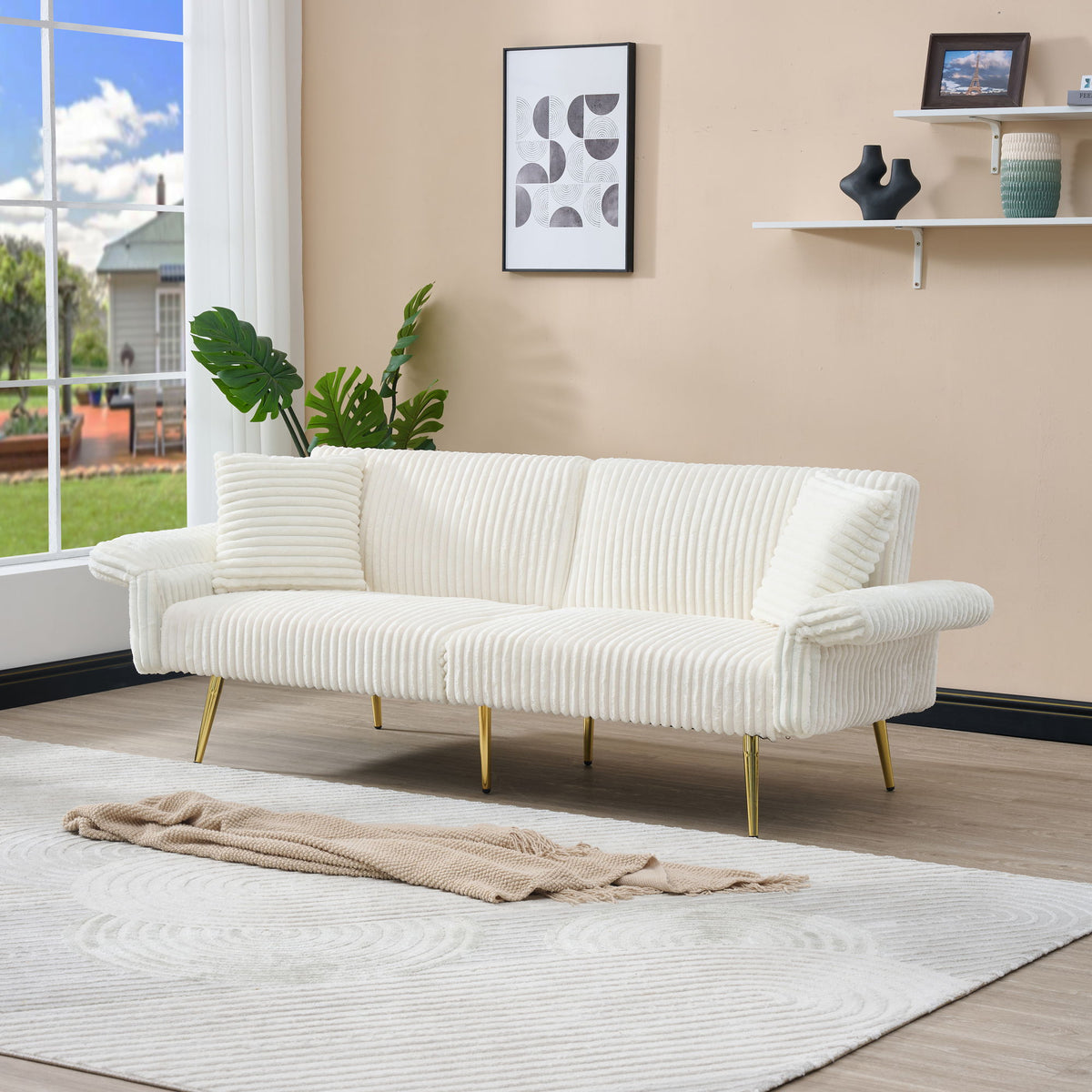 Luxury Foldable Double Sofa Bed With Folding Armrests