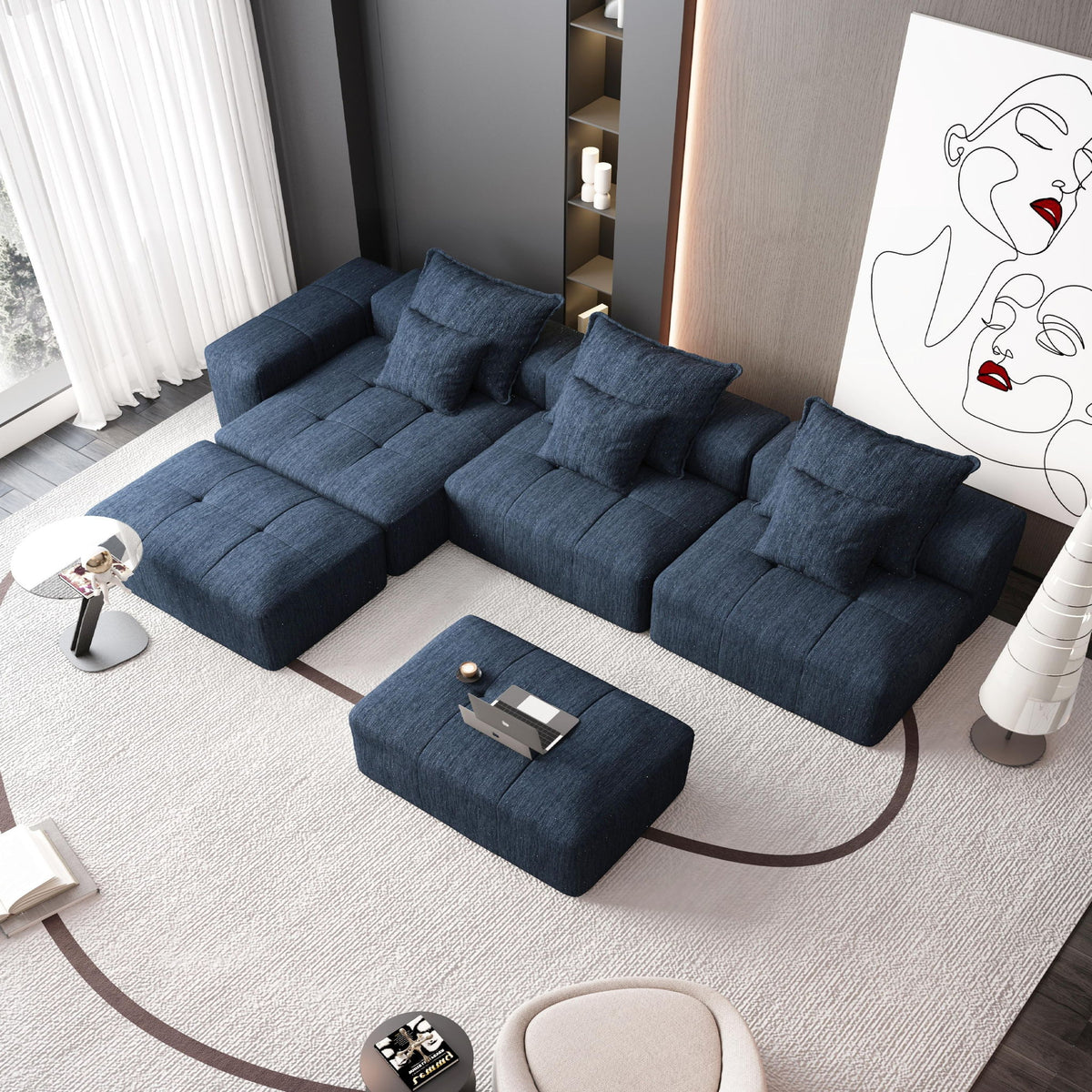 Modern Oversized Diy Combination Modular Sectional Sofa & Pillows