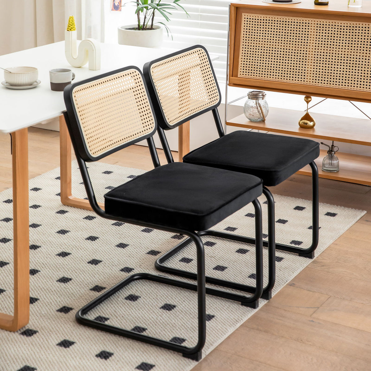 Rattan Side Accent Dining Chairs With Painted Legs (Set of 2)