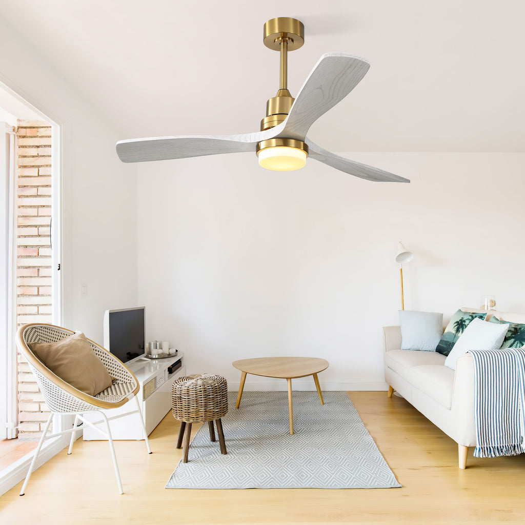 52" Ceiling Fan With Dimmable LED Light, 3 Blades, DC Motor, Remote Control - Gold