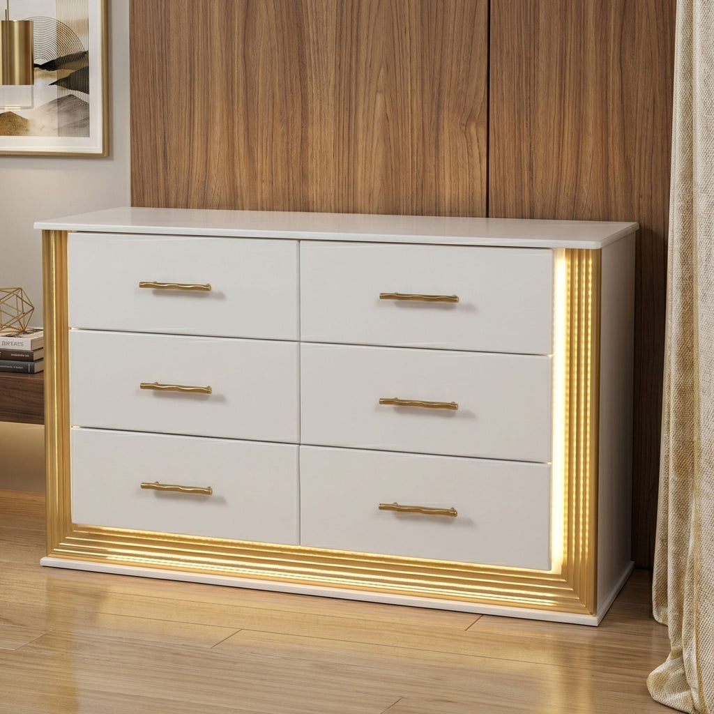 Obsession - 6 Drawer LED Dresser - White