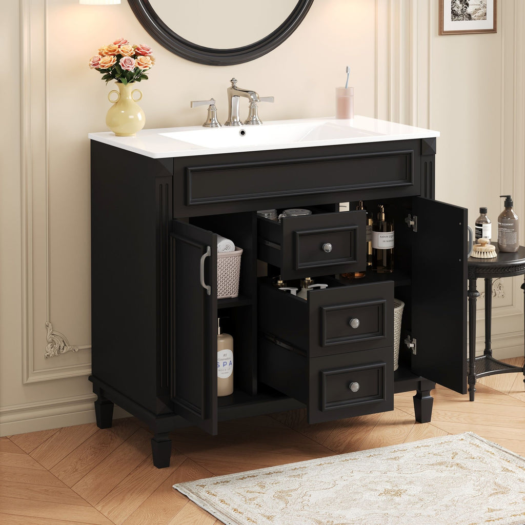 Bathroom Vanity With Top Sink, Basin On Cabinet With 2 Soft Closing Doors And 2 Drawers