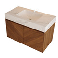 Wall Mounted Bathroom Vanity With Sink, Soft Close - Walnut / White