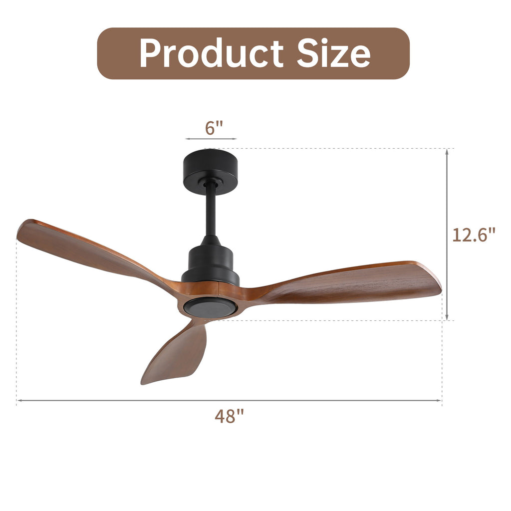 48" Ceiling Fan With 3 Blades, Remote Control Reversible DC Motor For Living Room