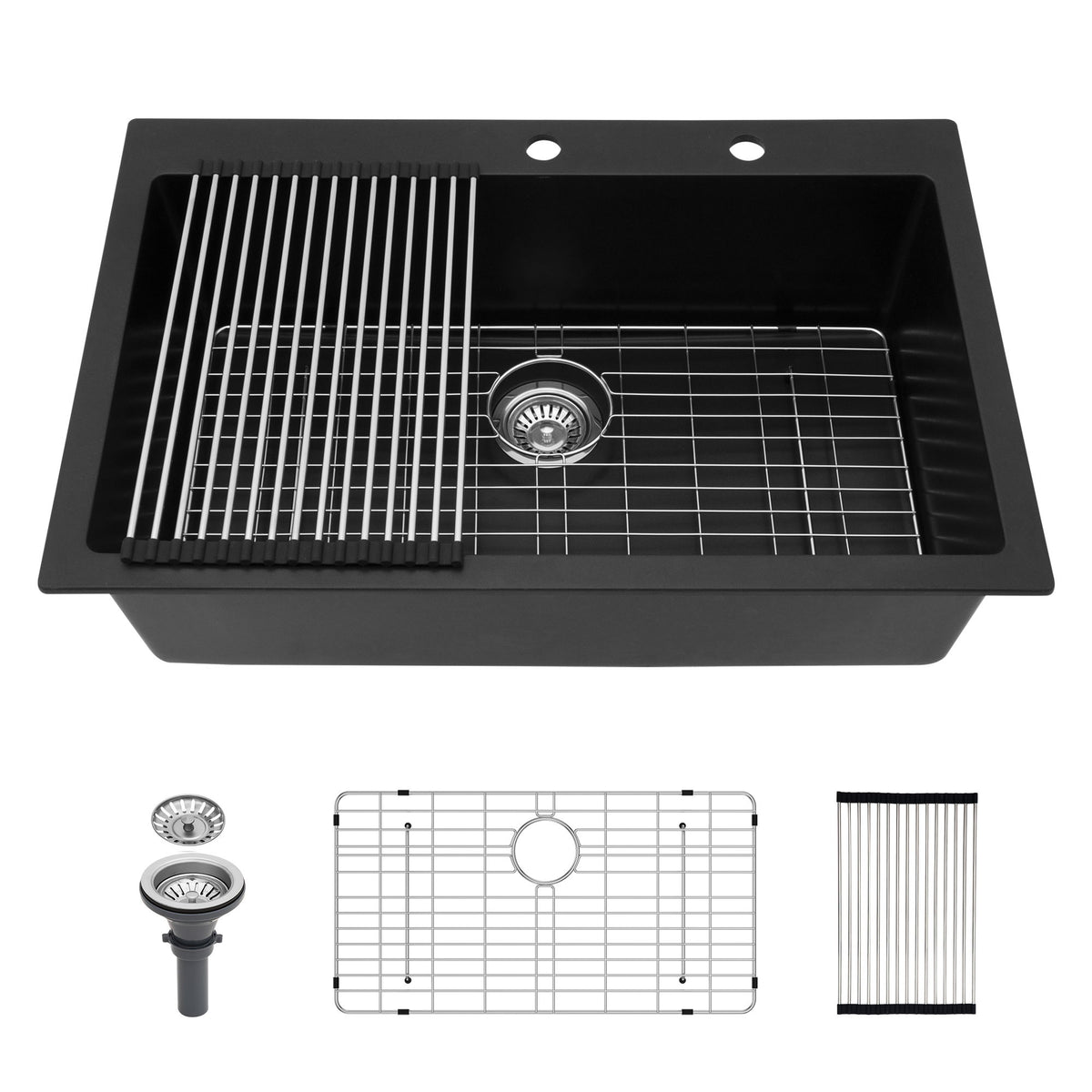 Kitchen Sink Granite Composite Drop In Sink With Durable Material - Black