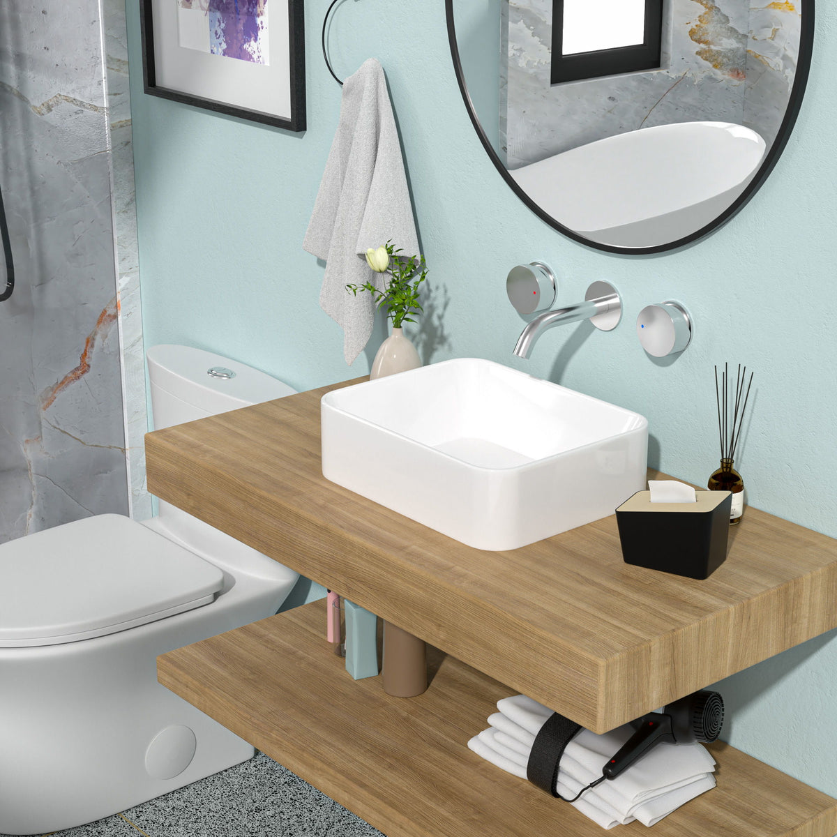 Modern European Design Ceramic Rectangular Vessel Bathroom Sink