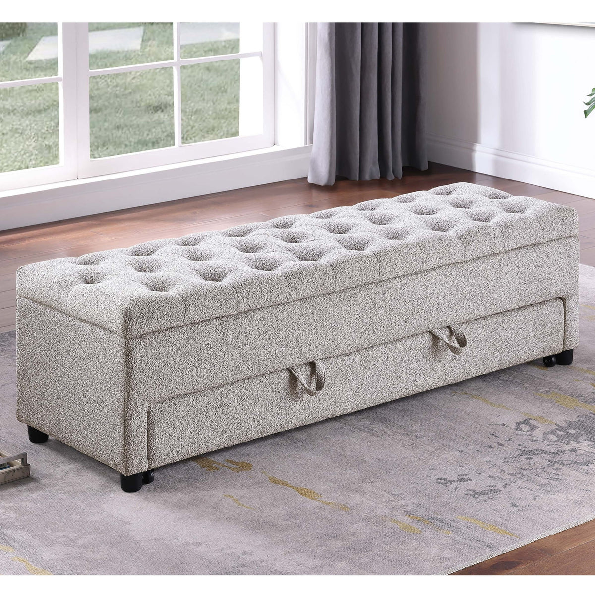 Storage Ottoman With Tufted Seat And Underseat Drawer