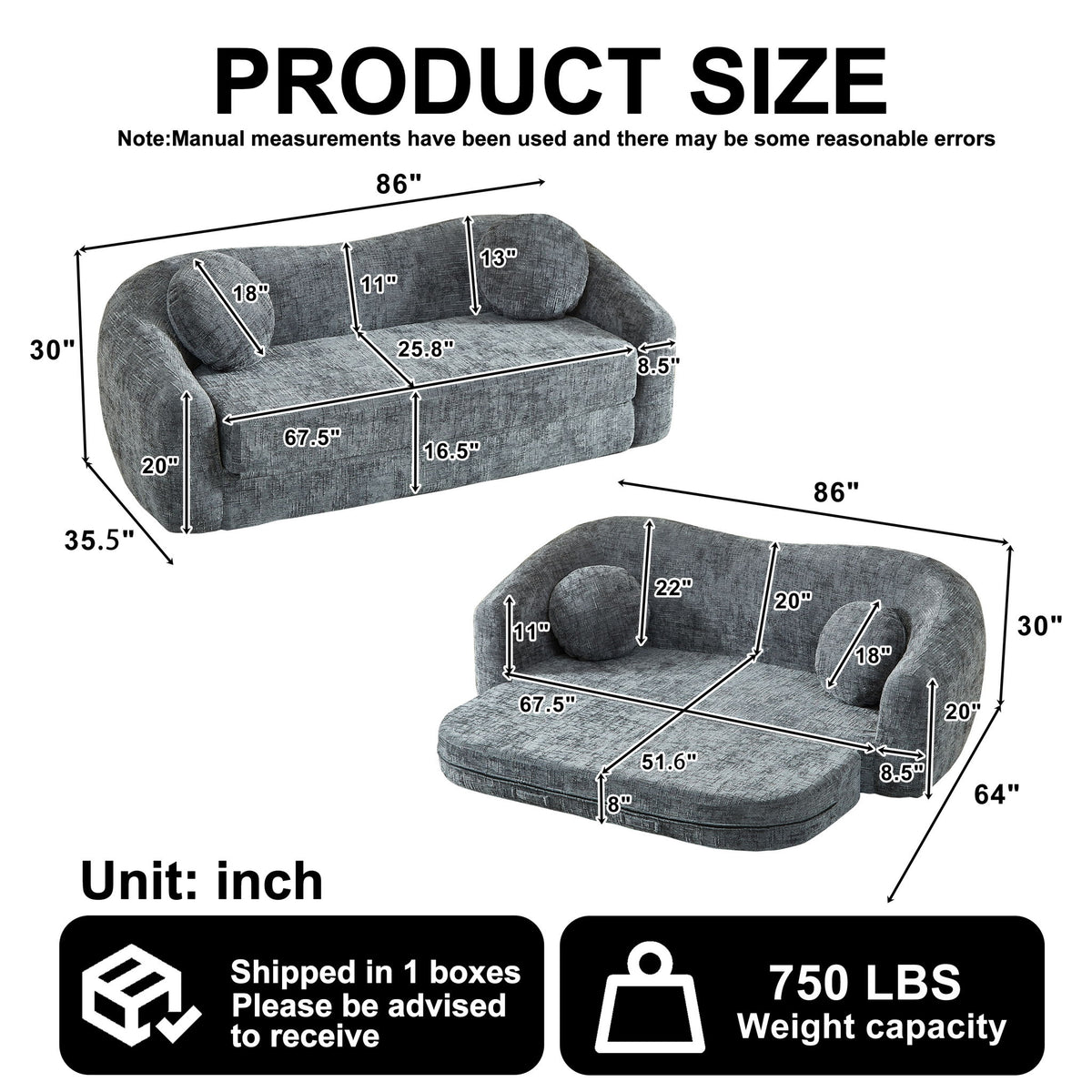 Curved Convertible Sofa, 2 In 1 Frameless Folding Sofa Bed With Pull Out Base And Deep Seat