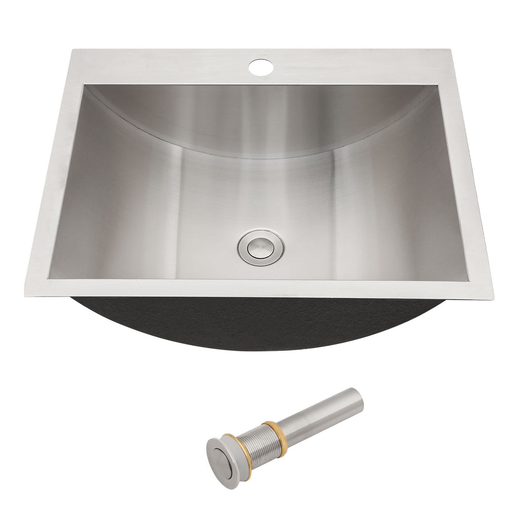 21 X 17" Drop In Bathroom Sink With Pop Up Drain, Stainless Steel Su304, Durable & Rust Resistant, Easy Installation - Brushed Nickel