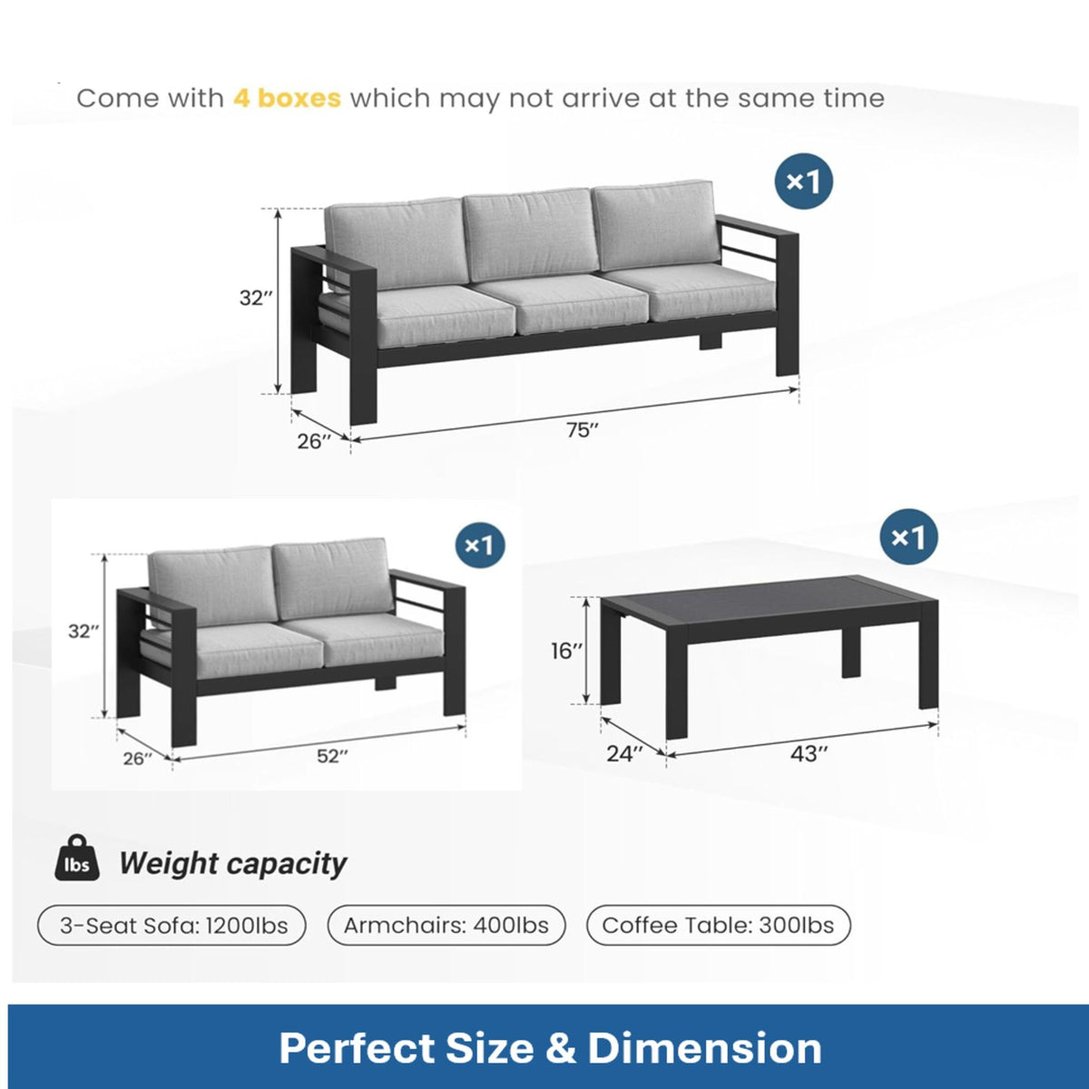 Outdoor Patio Set, All-Weather With Thick Cushions