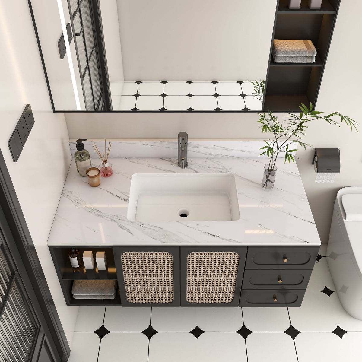 Bianco Carrara Venato Marble Vanity Top With Pre Drilled Faucet Hole And Undermount Sink