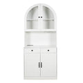 Tall Arched Pantry Cabinet With Charging Station, Adjustable Shelves, Coffee Bar