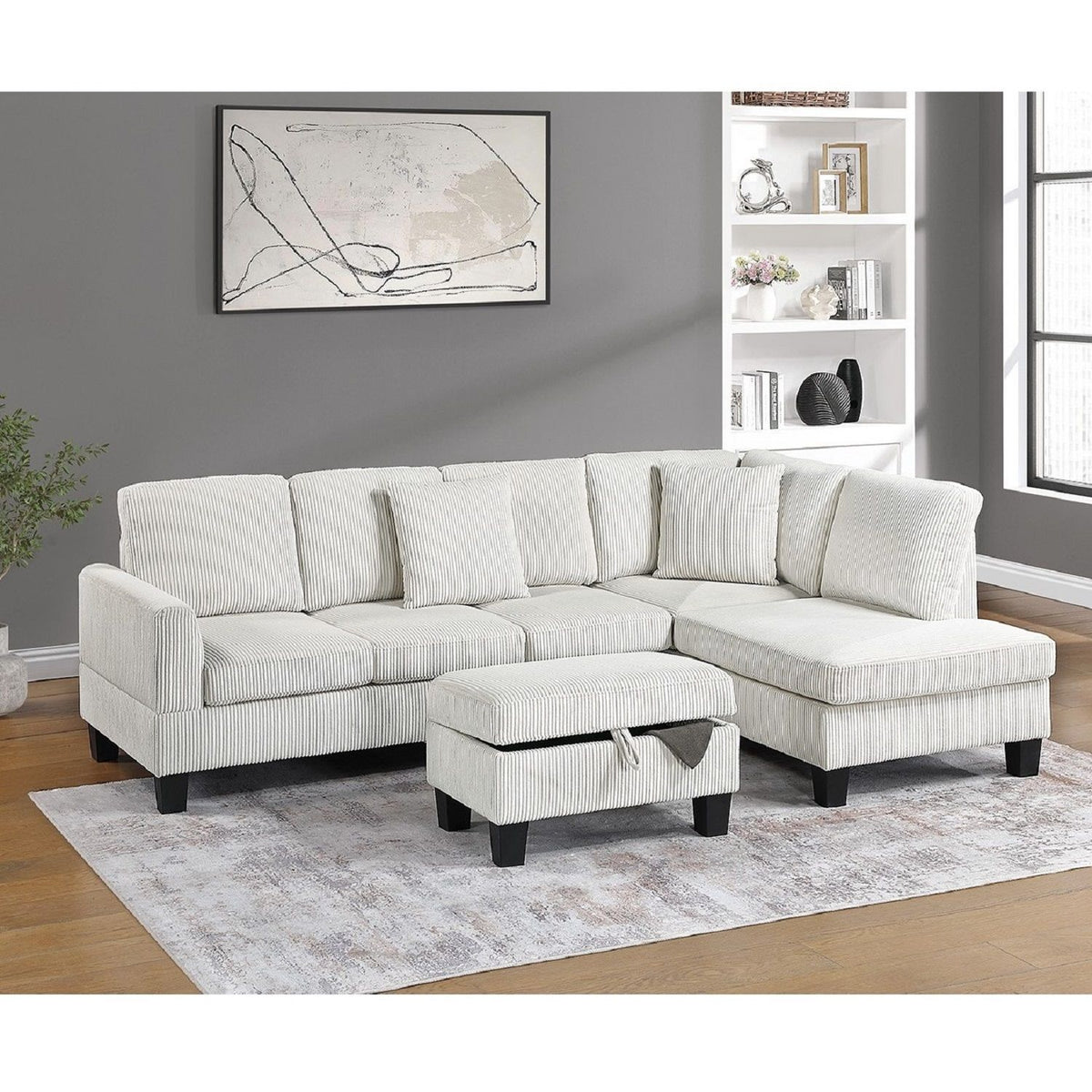 Sectional Sofa With Storage Ottoman And Pillows
