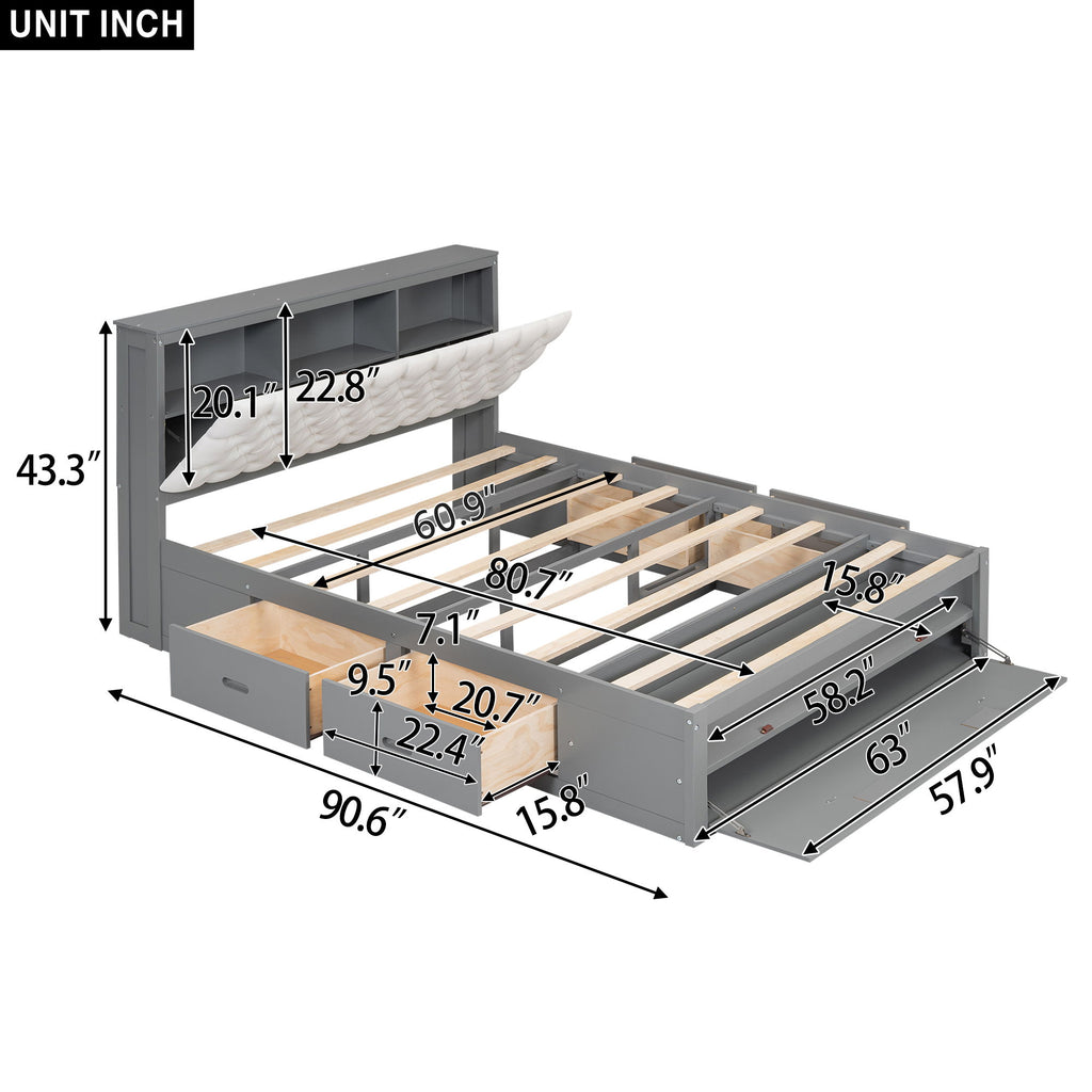 Platform Bed With Storage Headboard, Shoe Rack And 4 Drawers