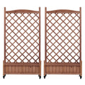 Raised Garden Bed With Trellis 2 Pack, Outdoor Planter Box & Plant Stand With Climbing Racks - Brown