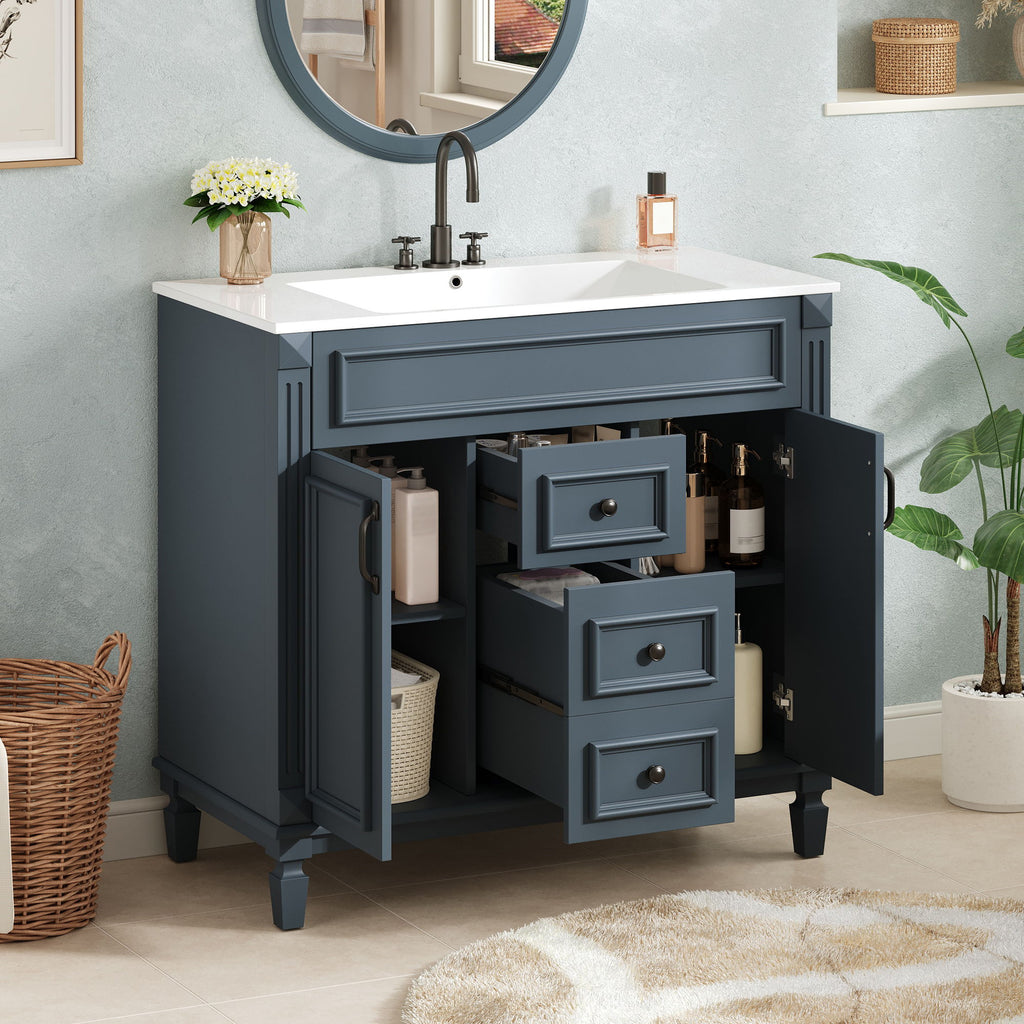 Bathroom Vanity With Top Sink, Cabinet With 2 Soft Closing Doors And Drawers