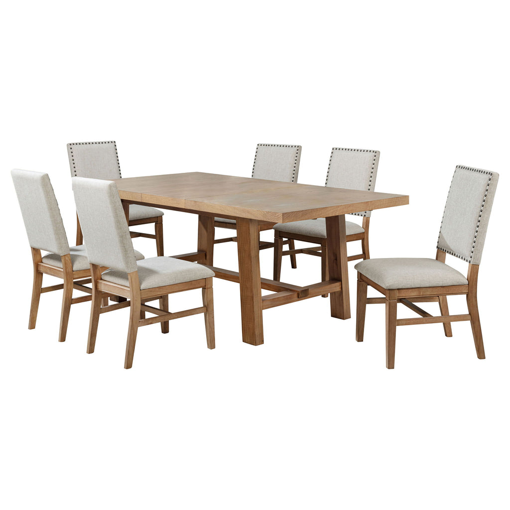 Carlos - 7 Piece Leaf Dining Set Table And Upholstered Chairs - Brown / Beige