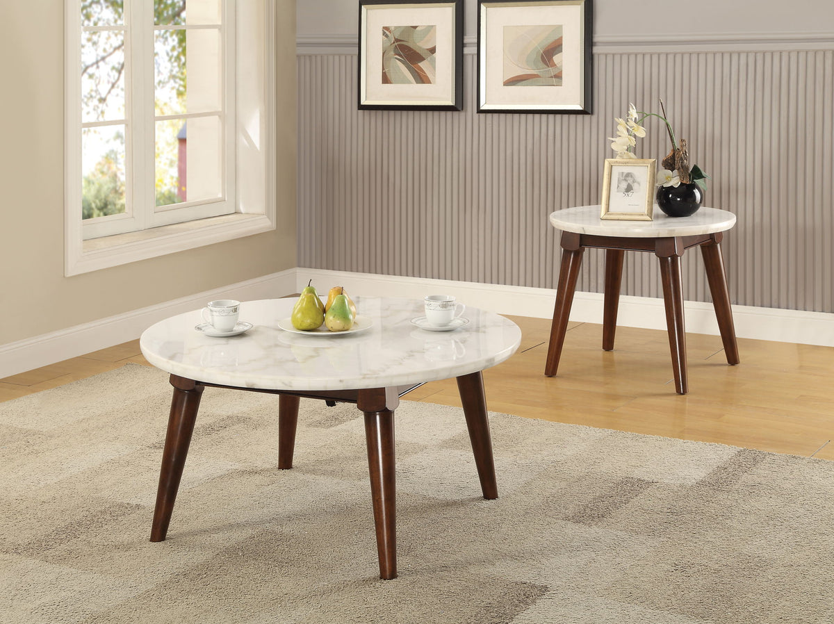Gasha - Coffee Table - White Marble / Walnut