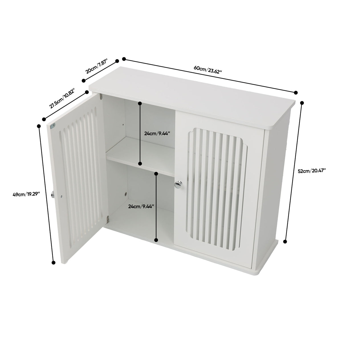 Louvered Double Door Wall Mounted Bathroom Cabinet - White