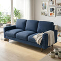 Modern Upholstered 3‑Seat Sofa Couch, Polyester Fabric Sofa With Accent Pillows, Loose Back Cushion For Living Room Apartment - Dark Blue