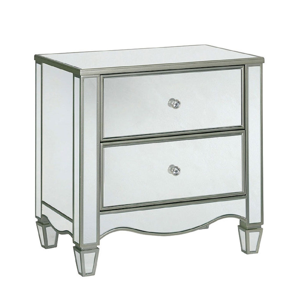 Nightstand With Mirror Panels - Silver