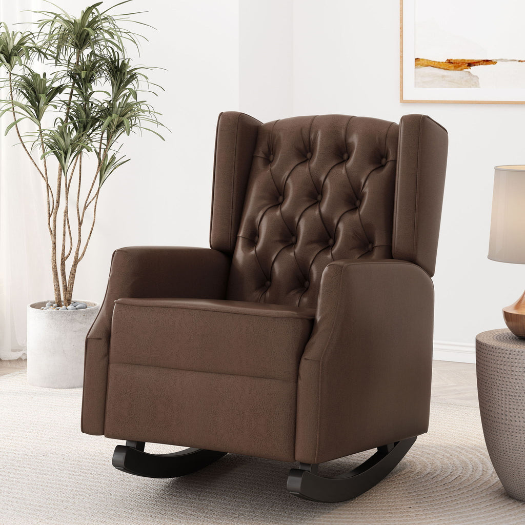 Amedou - Contemporary Tufted Wingback Rocking Chair - Dark Brown