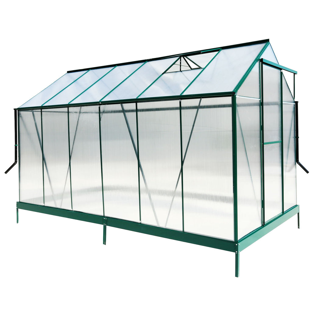 Polycarbonate house, Heavy Duty Outdoor Aluminum Walk-In House Kit With Rain Gutter, Vent And Door For Backyard Garden