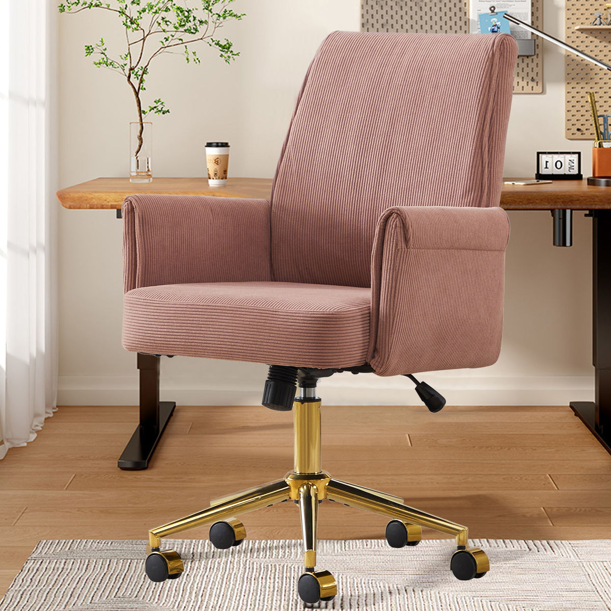 Ergonomic Mid-Back Office Chair With Gold Base