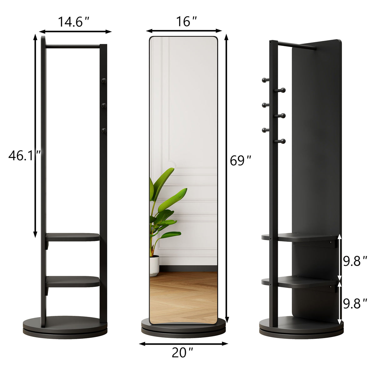 3 In 1 Multifunctional Full Length Clothing Mirror