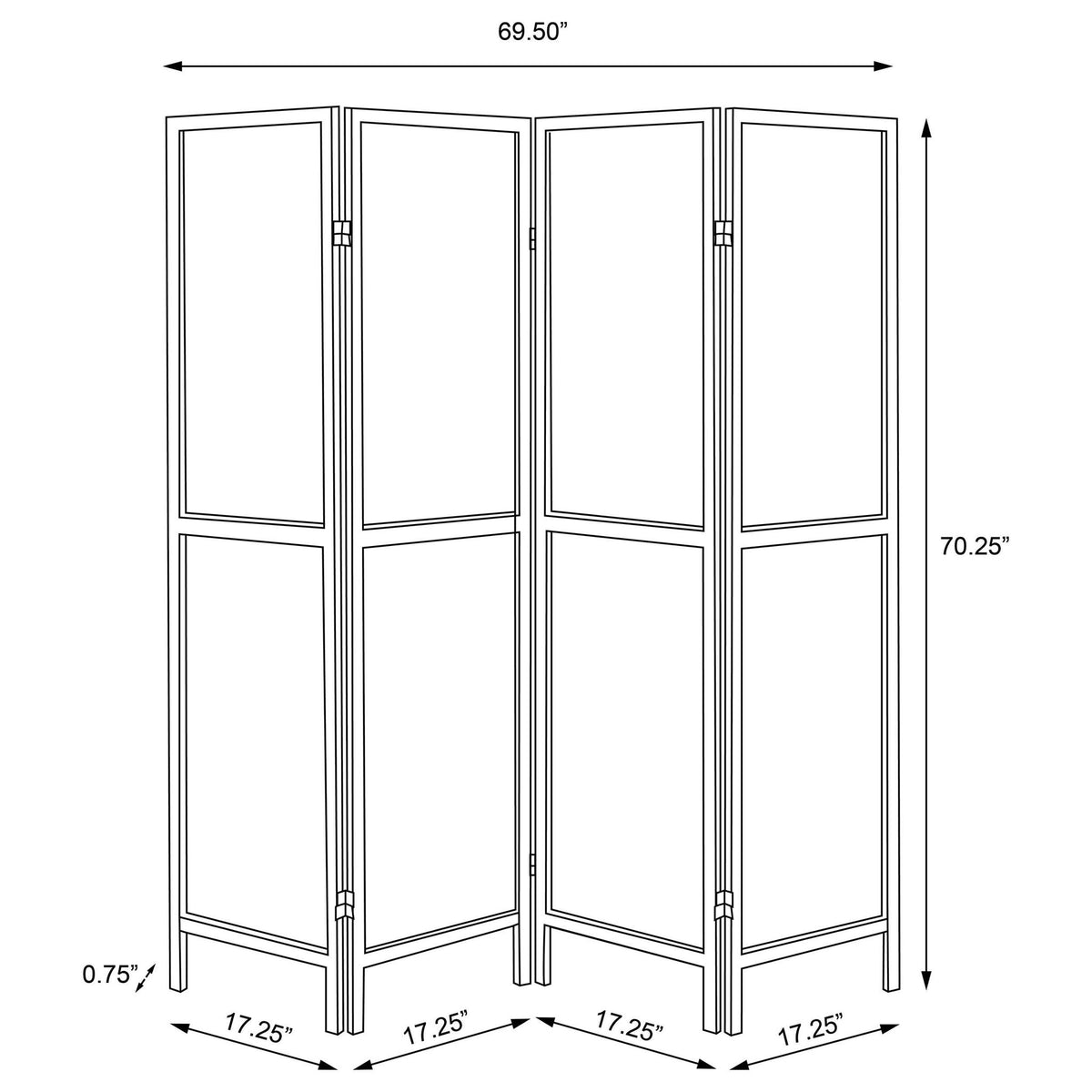 4 Panel Folding Screen, Space Divider - Brown