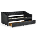 Upholstered Tufted Daybed With 2 Drawers, Waved Arms