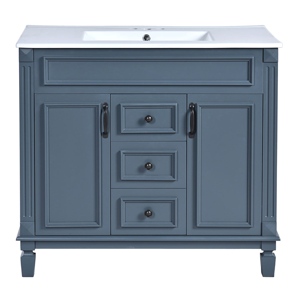 36" Bathroom Vanity With Top Sink, Basin On Cabinet With 2 Soft Closing Doors And 2 Drawers - Blue