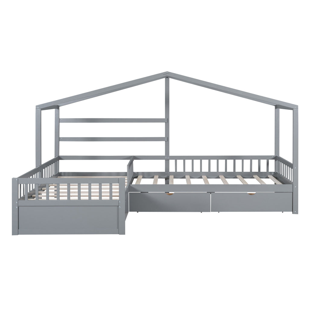 L Shape Platform Bed With 3 Storage Drawers