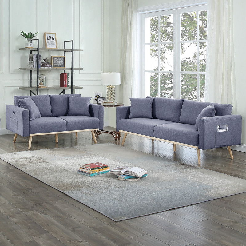 Easton - Sofa, Loveseat Living Room With USB Charging Ports Pockets And Pillows (Set of 2) - Dark Gray