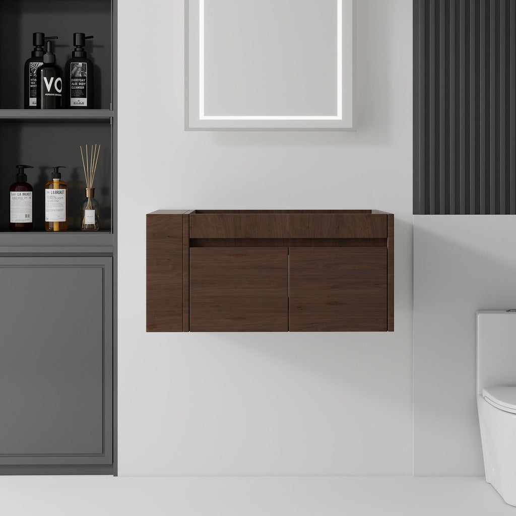 Floating Bathroom Vanity Cabinet, Soft Close Double Drawers, Open Side Storage, Wall Mounted, Cabinet Only