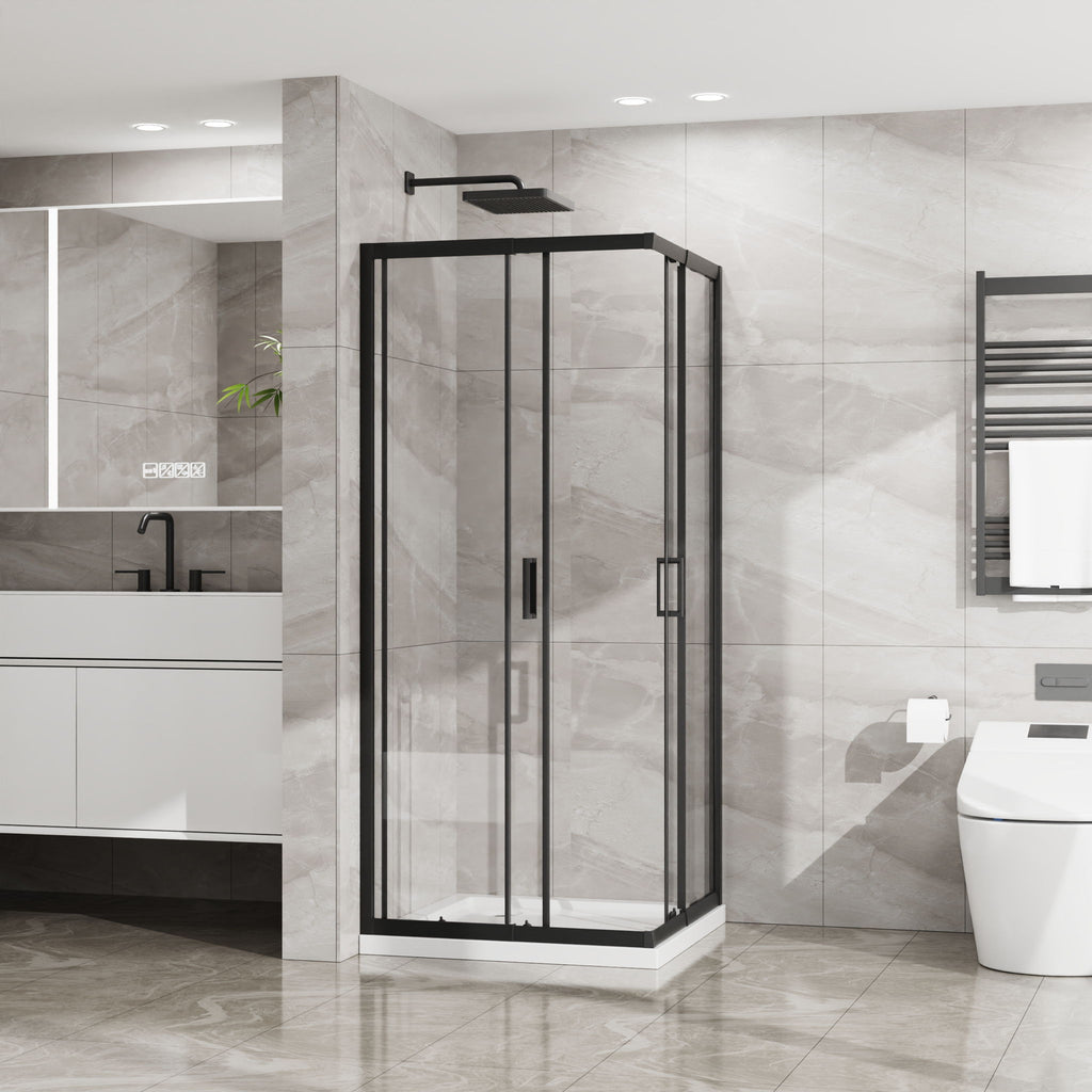 Corner Sliding Shower Door And Shower Base Combo Kit (No Drain Kit) - Matte Black