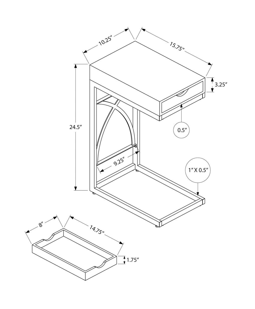 Accent Table, C - Shaped Glossy Contemporary & Modern - White