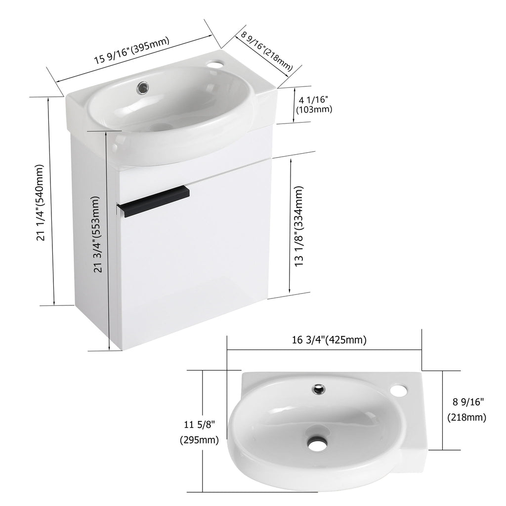 Soft Close Doors Bathroom Vanity With Sink, Compact Wall Mounted Design Basin