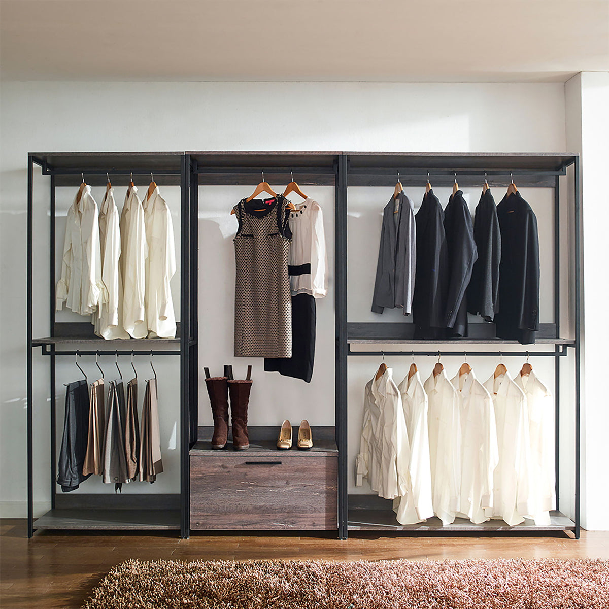 Monica - Farmhouse Industrial Wood Walk In Closet