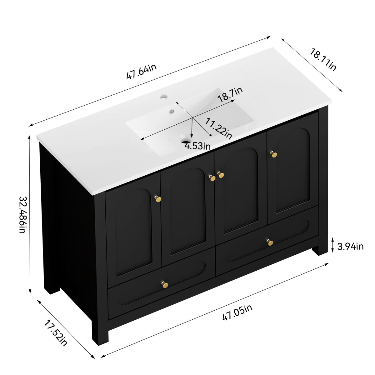 Bathroom Vanity With Sink Combo, 4 Soft Close Doors And 2 Drawers