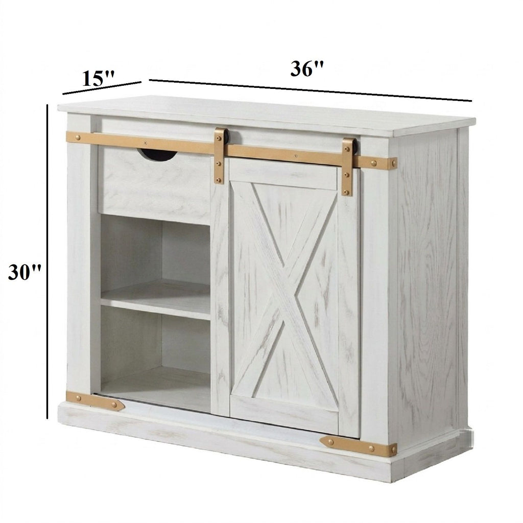 Console Table With Storage Drawer And Open Shelves - Antique White / Gold
