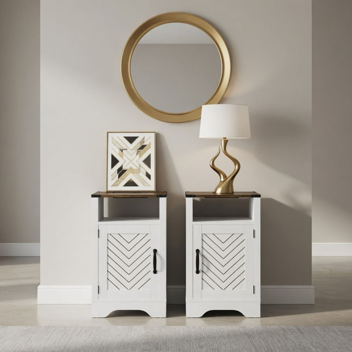 Farmhouse Nightstand With Charging Station & Storage