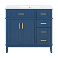 Bathroom Vanity With Ceramic Sink, Soft-Close Doors, 4 Storage Drawers - Blue