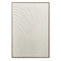 Framed Botanical Leaf Wall Art, Thick Textured Canvas Painting, Neutral Decor For Living Room - White