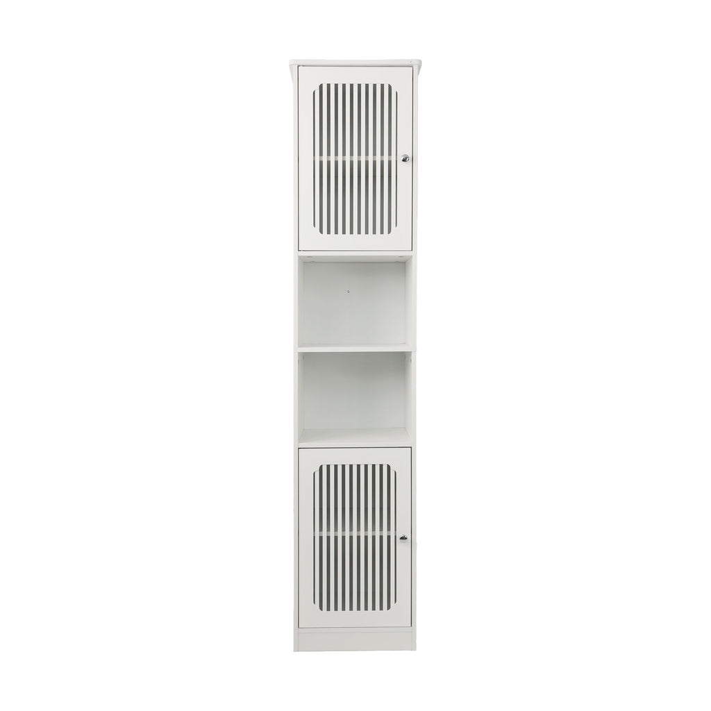 Tall Bathroom Cabinet With Adjustable Shelves, Louvered Door Floor Standing Storage Unit - White
