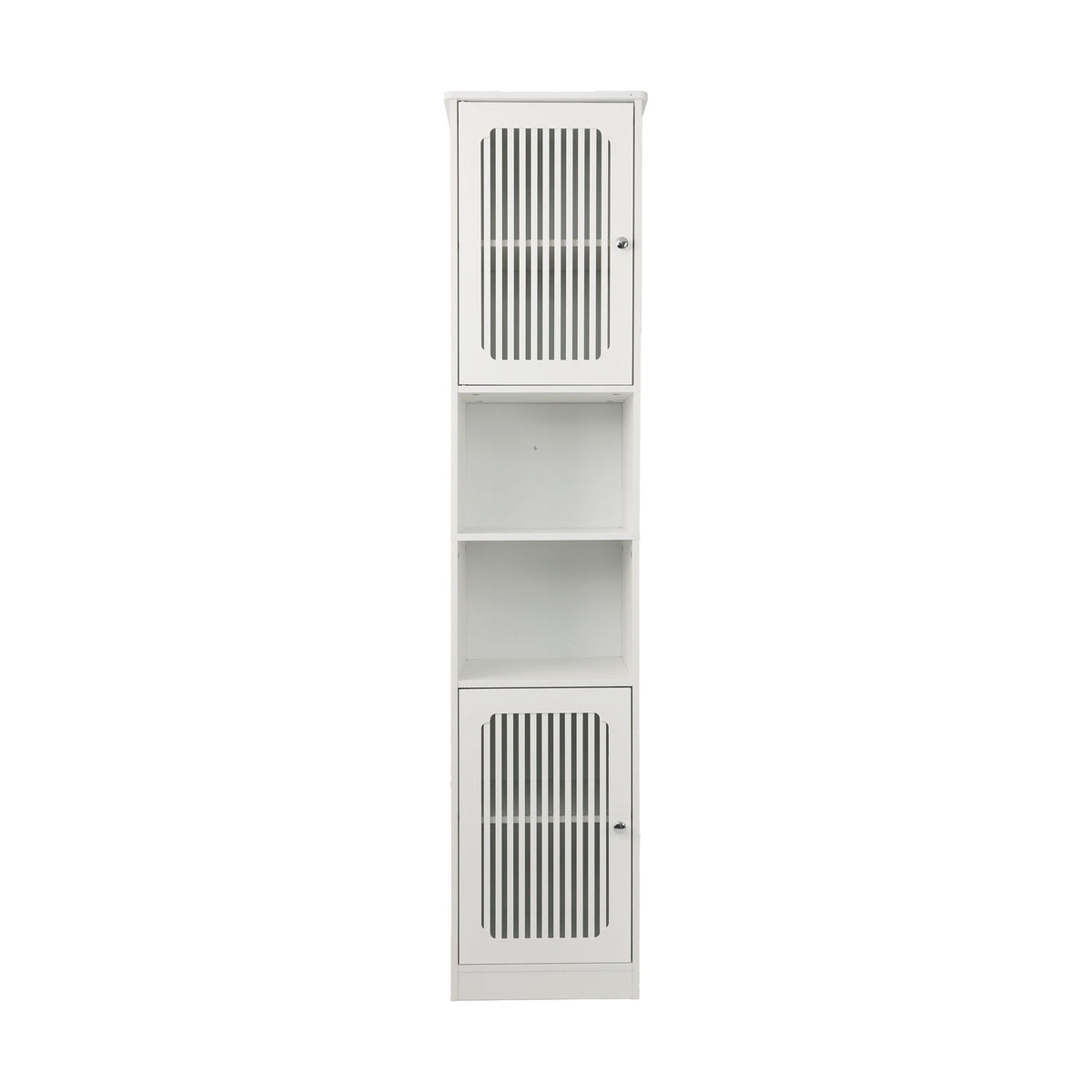 Tall Bathroom Cabinet With Adjustable Shelves, Louvered Door Floor Standing Storage Unit - White