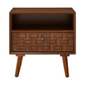Nightstand With Carved Geometric Drawer Front, 1 Drawer And Open Shelf
