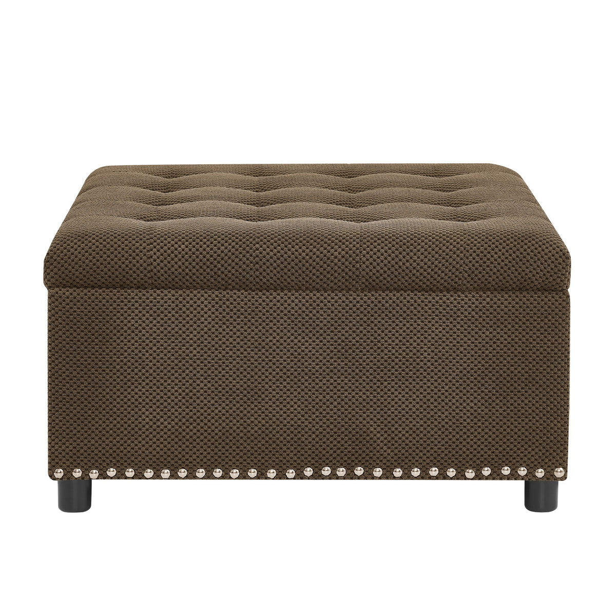 Square Tufted Storage Ottoman With Nailhead Trim